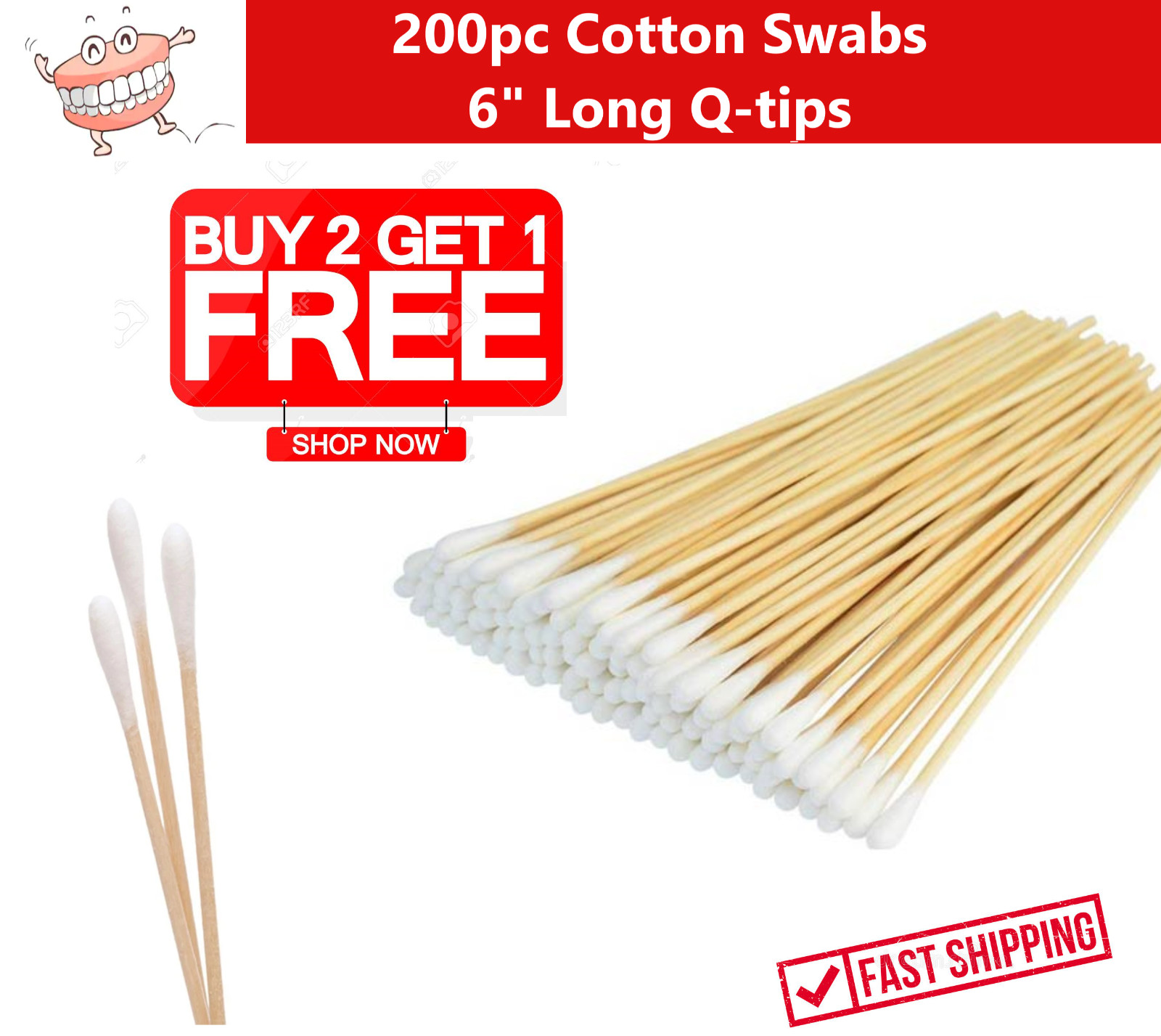 200pc Cotton Swabs Swab Q-tips 6″ Long Wood Wooden Handle Cleaning Applicators