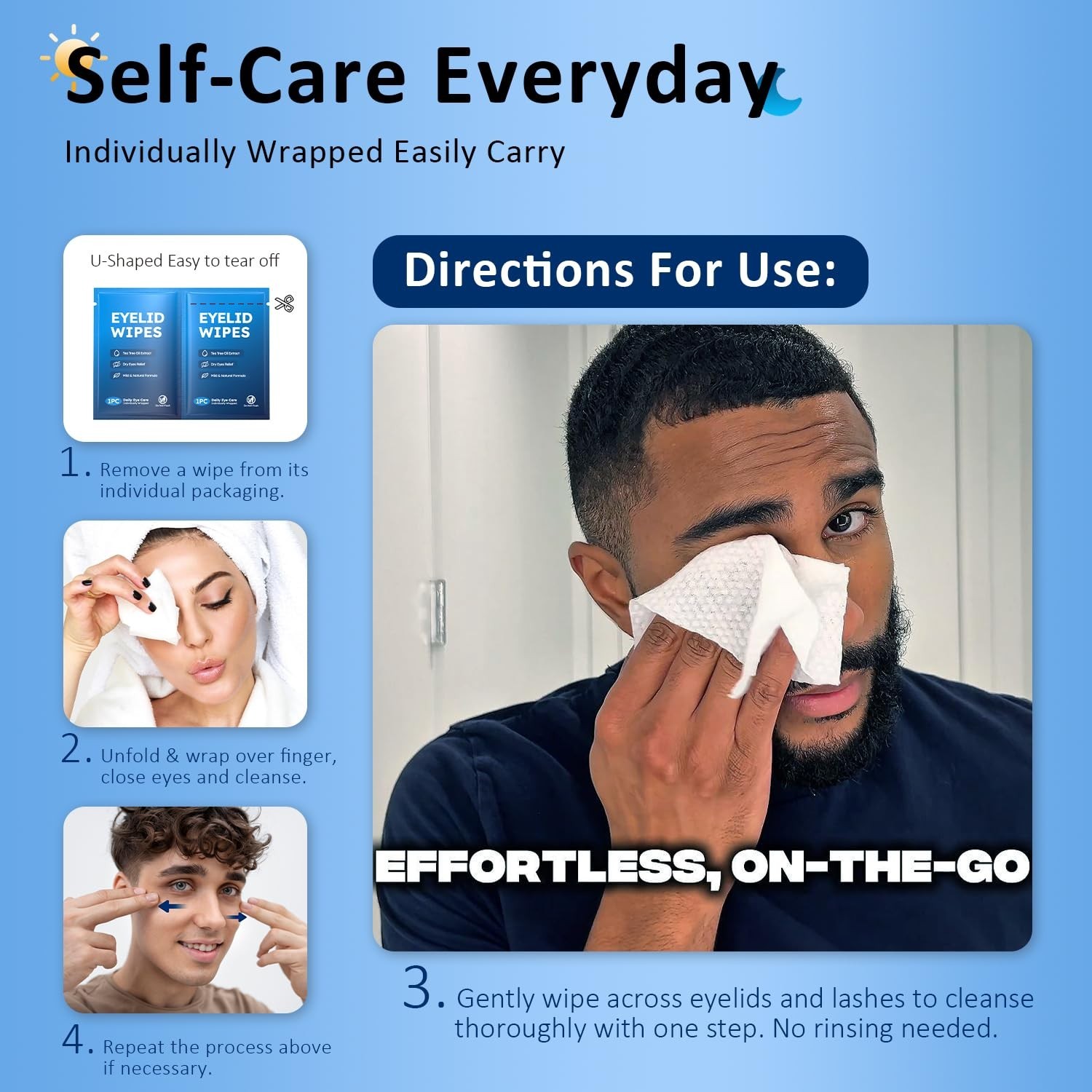 Travel-Friendly Tea Tree Oil Eye Wipes – 14 Extra Large Daily Cleansing Packs