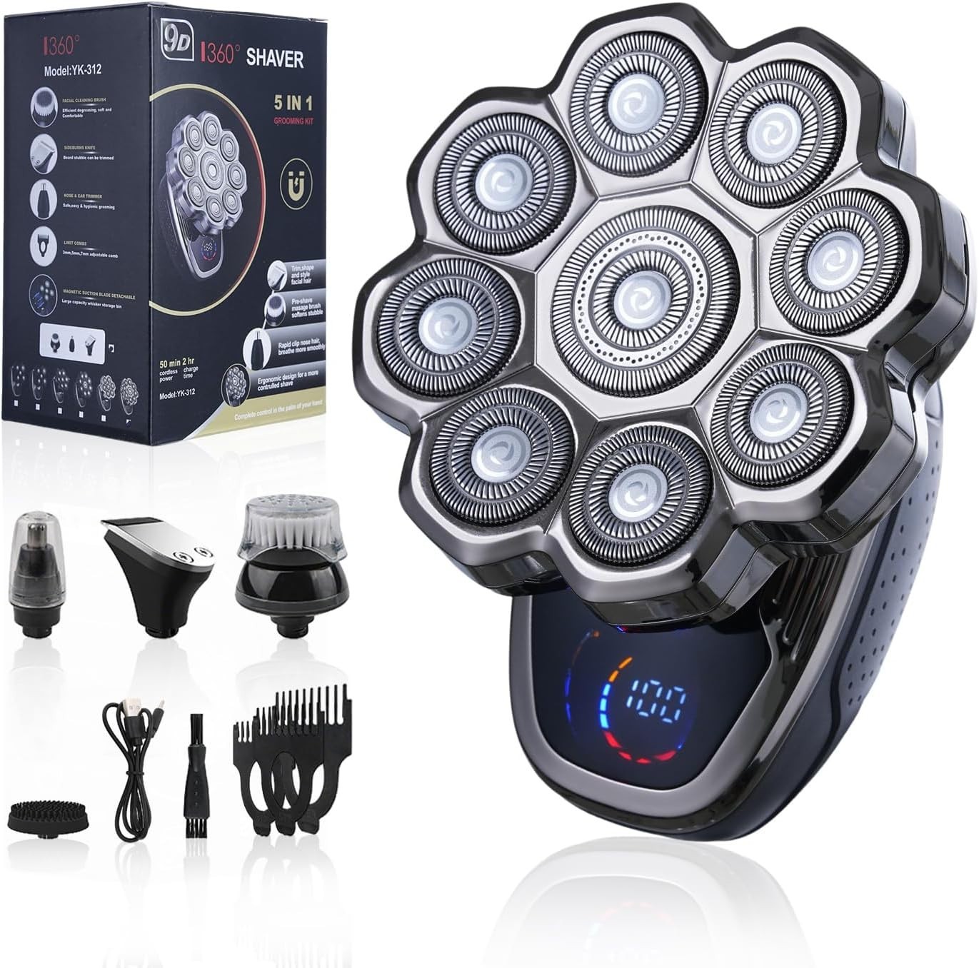 9D Head Shavers for Bald Men, 5-in-1 Electric Razor bawldy 9.0 Ultra Groomie …