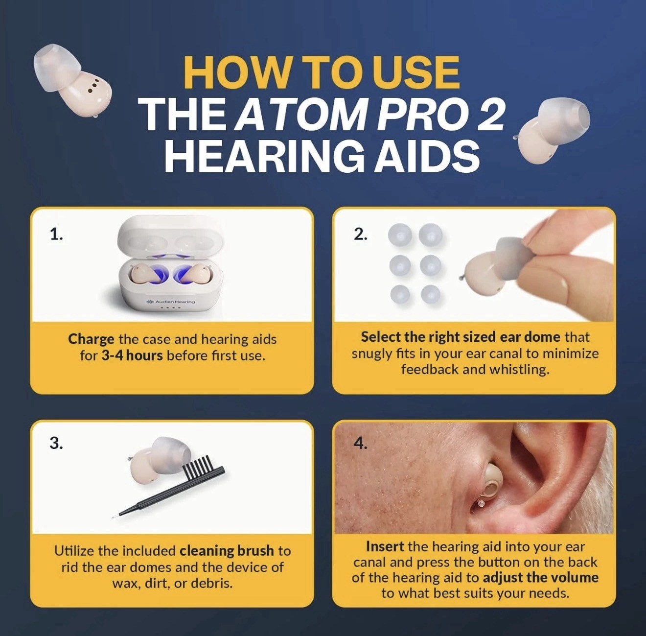 Audien ATOM PRO 2 Wireless Rechargeable OTC Hearing Aid