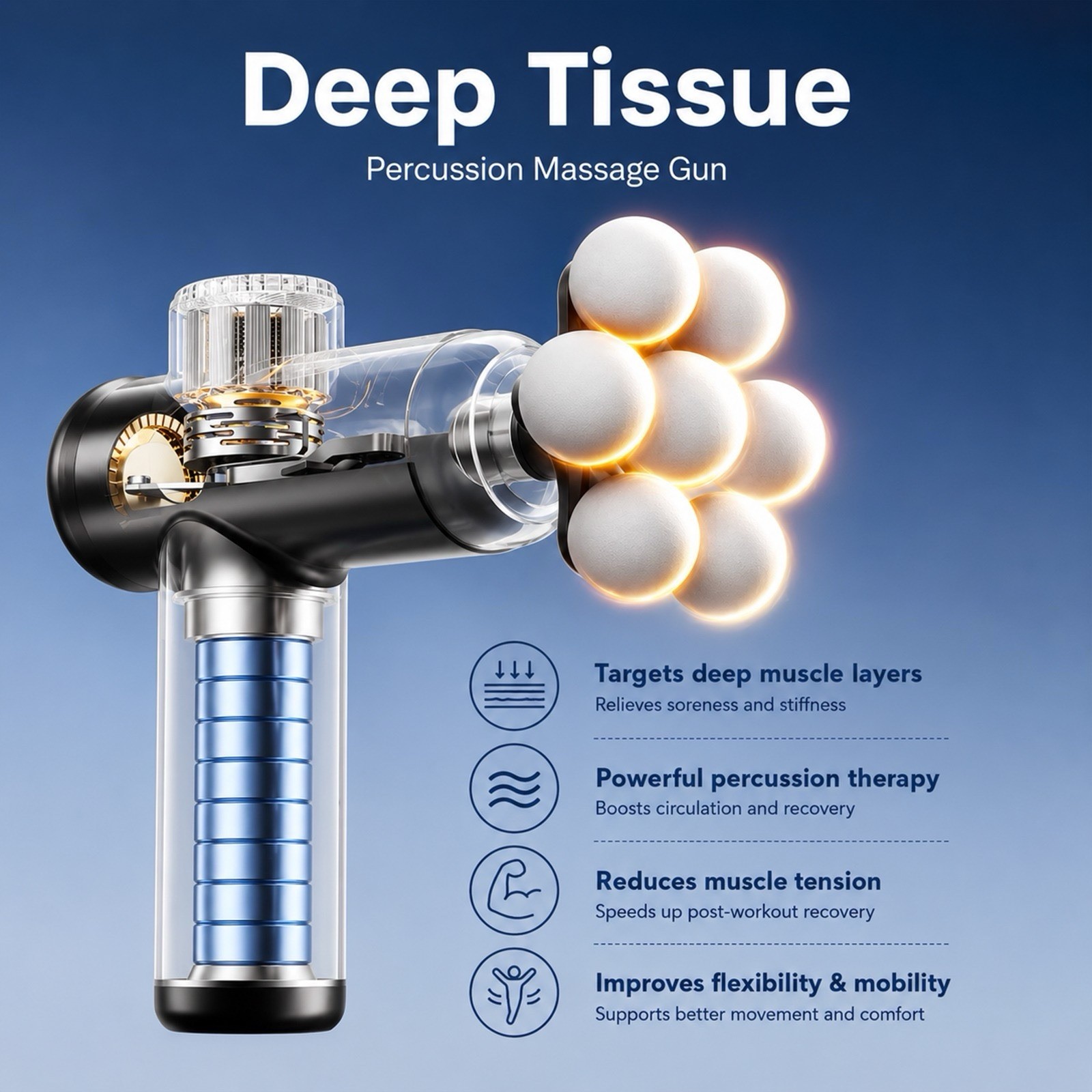 THT Deep Tissue Massage Gun – Grey With 9 Heads