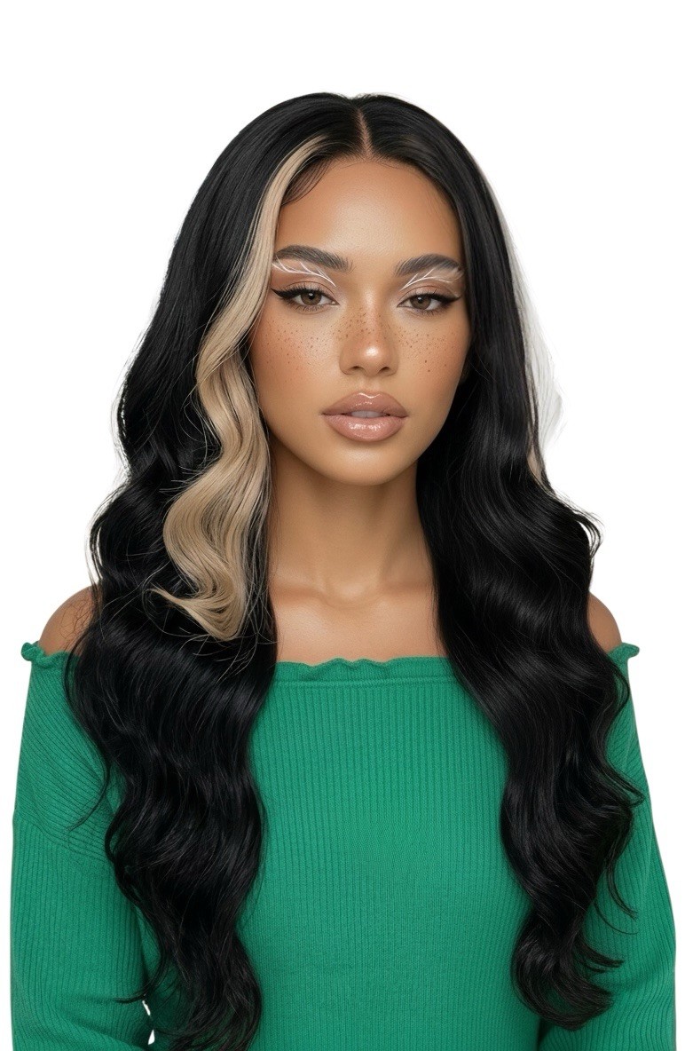 Women Curly Wig. Synthetic Frontal. High Quality Futura Black Glue-less Skunk