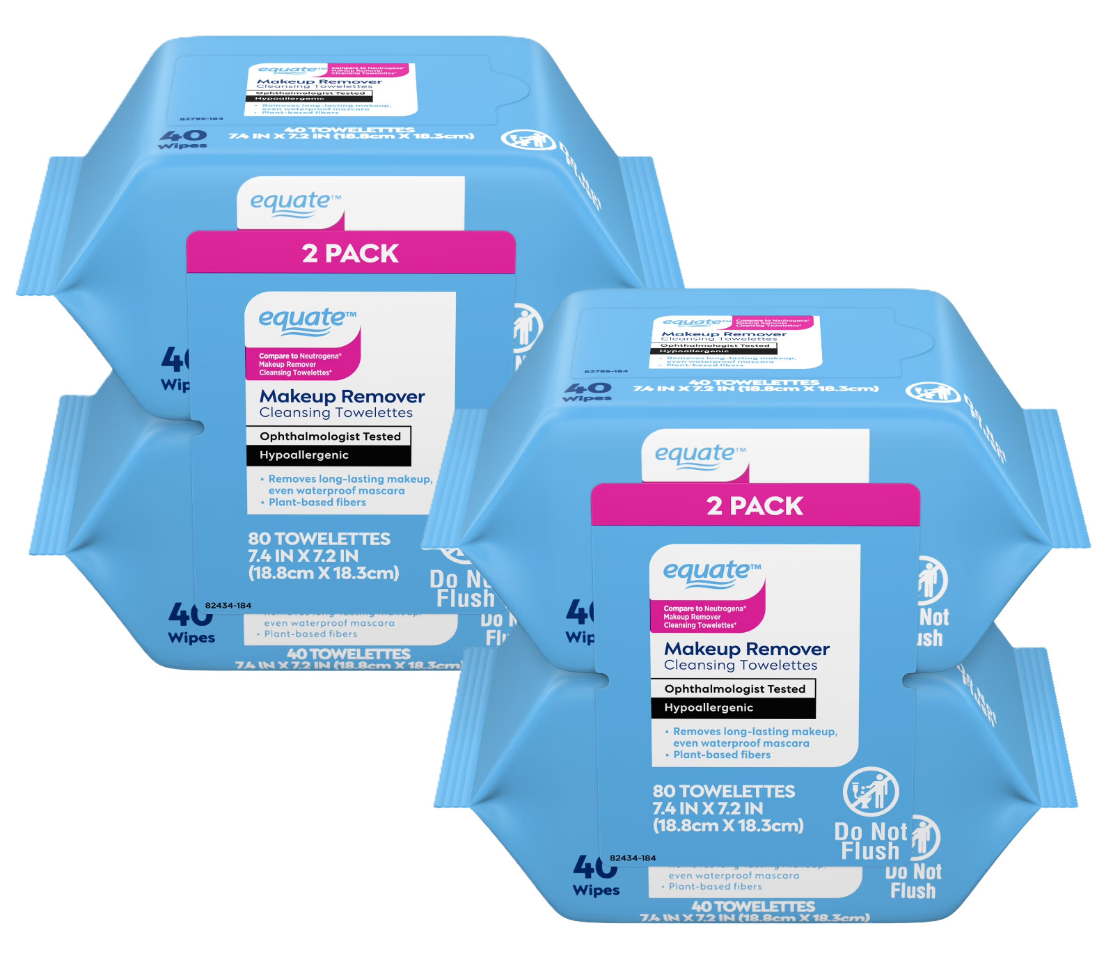 4 Packs of Equate Makeup Remover Cleansing Towelettes, 40 Count, Total 160