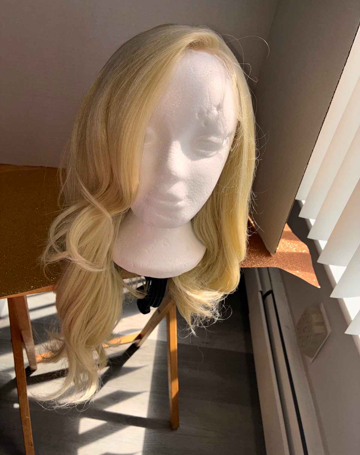 Light Blonde Long Wavy Synthetic Wig Classic Cap C-Part Adjustable Strap