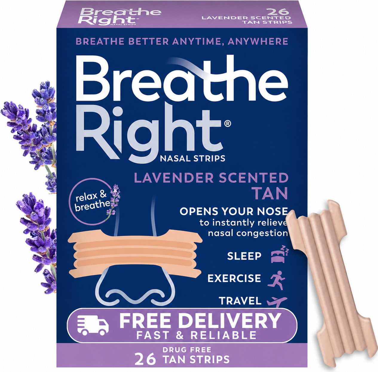 Breathe Right Nasal Strips Extra Strength Tan 44 Ct EXP 2028 – Anti Snoring, Cle