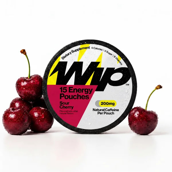 WIP Energy Pouches Sour Cherry 200 mg 15 Count Caffeine B Vitamins Sugar Free