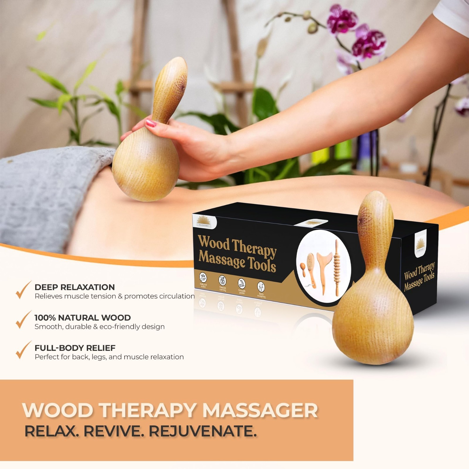 4 Pcs Wood Therapy Massage Tools Set, Lymphatic Drainage & Anti-Cellulite Kit