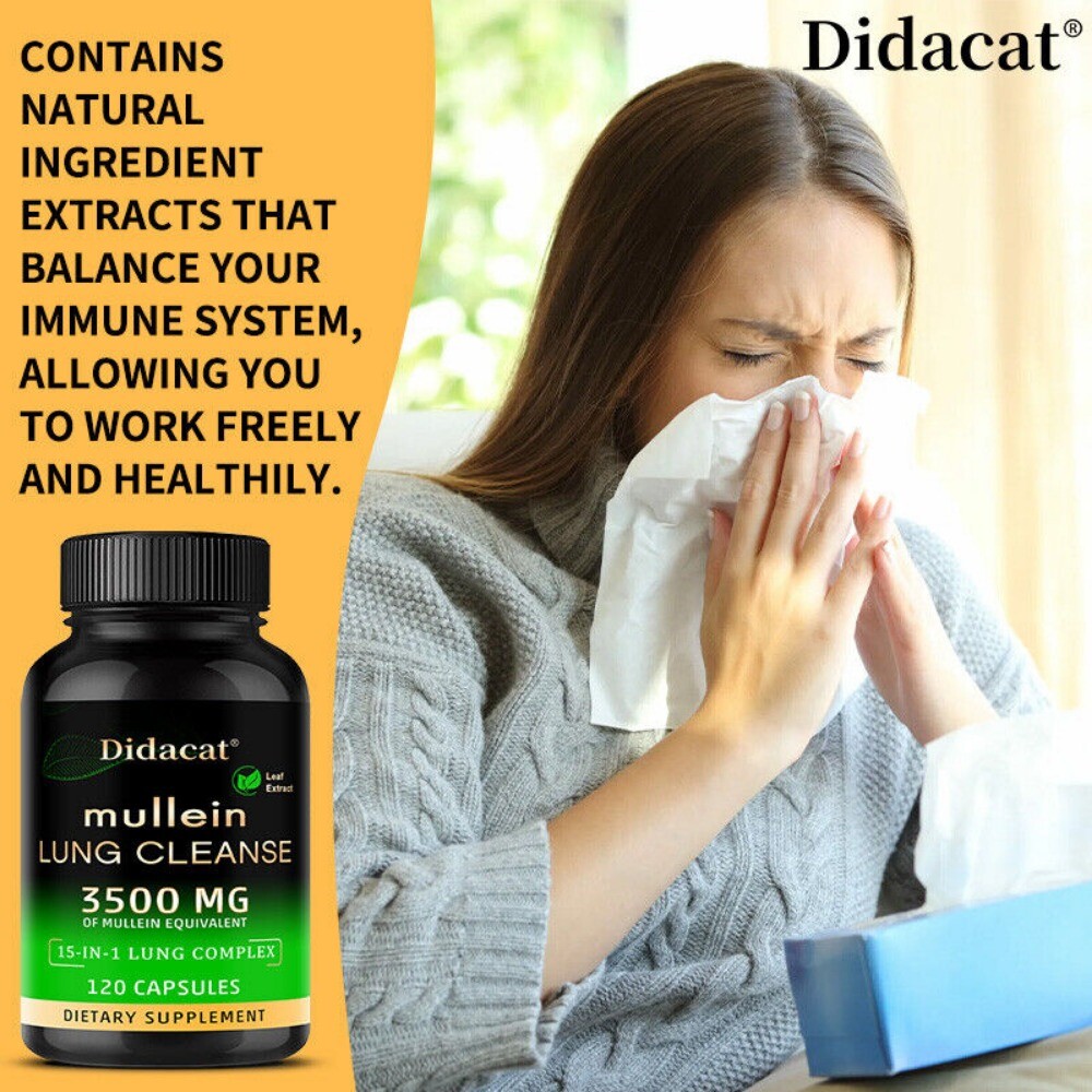 15 In 1 Complex Mullein Extract Supplement Lungs Detox Cleanse 120 Capsules US