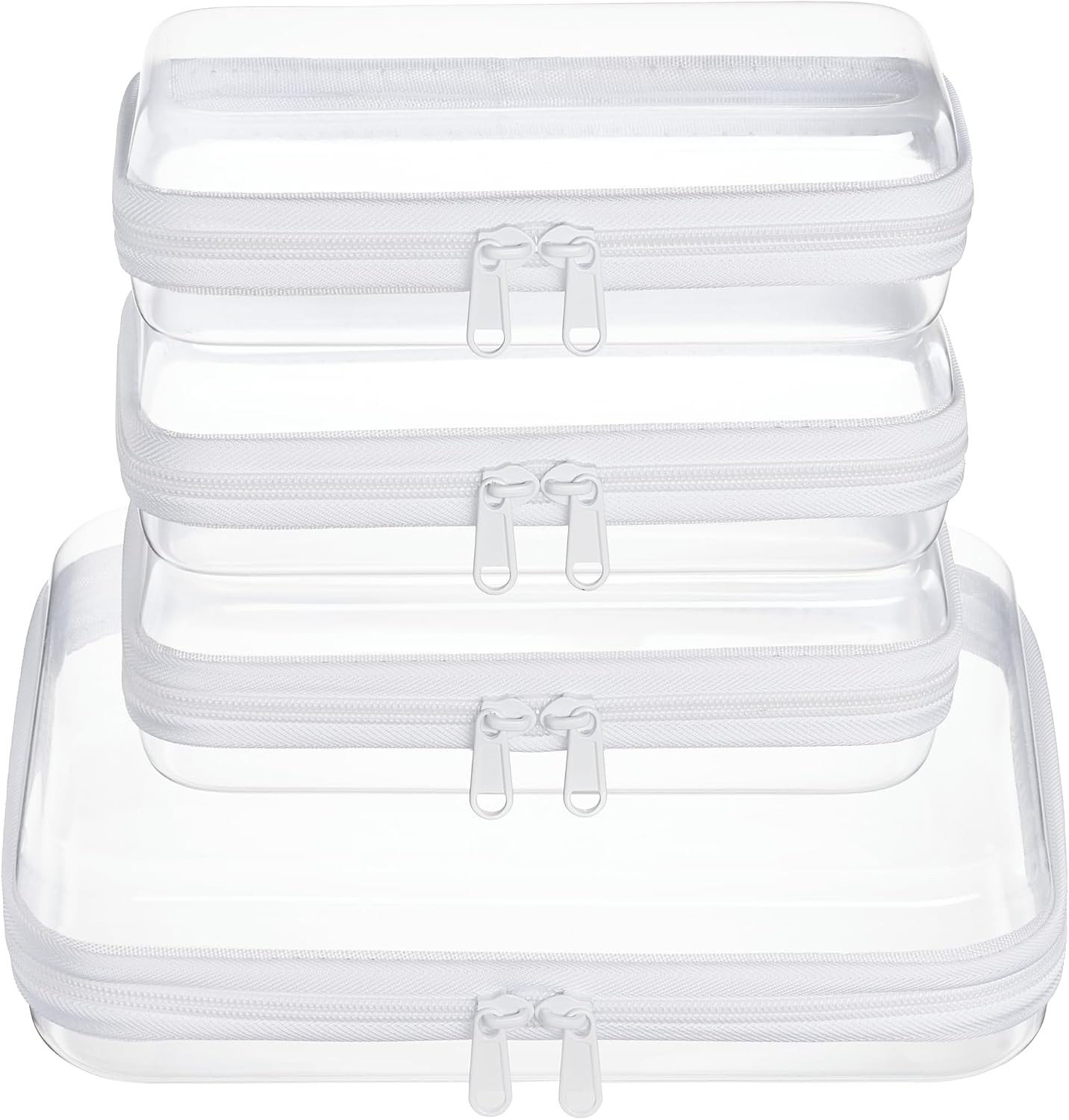 4 pcs Clear Zipper Pouches,Hard Shell Zipper Case, Toiletry Bag for Travel,CLear