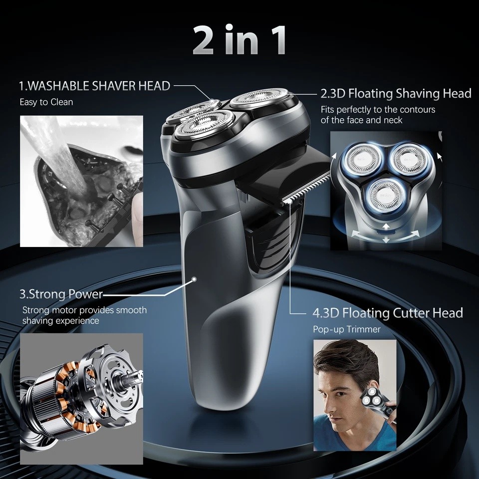 3D Men’s Electric Razor Cordless Shaver with Pop-up Trimmer