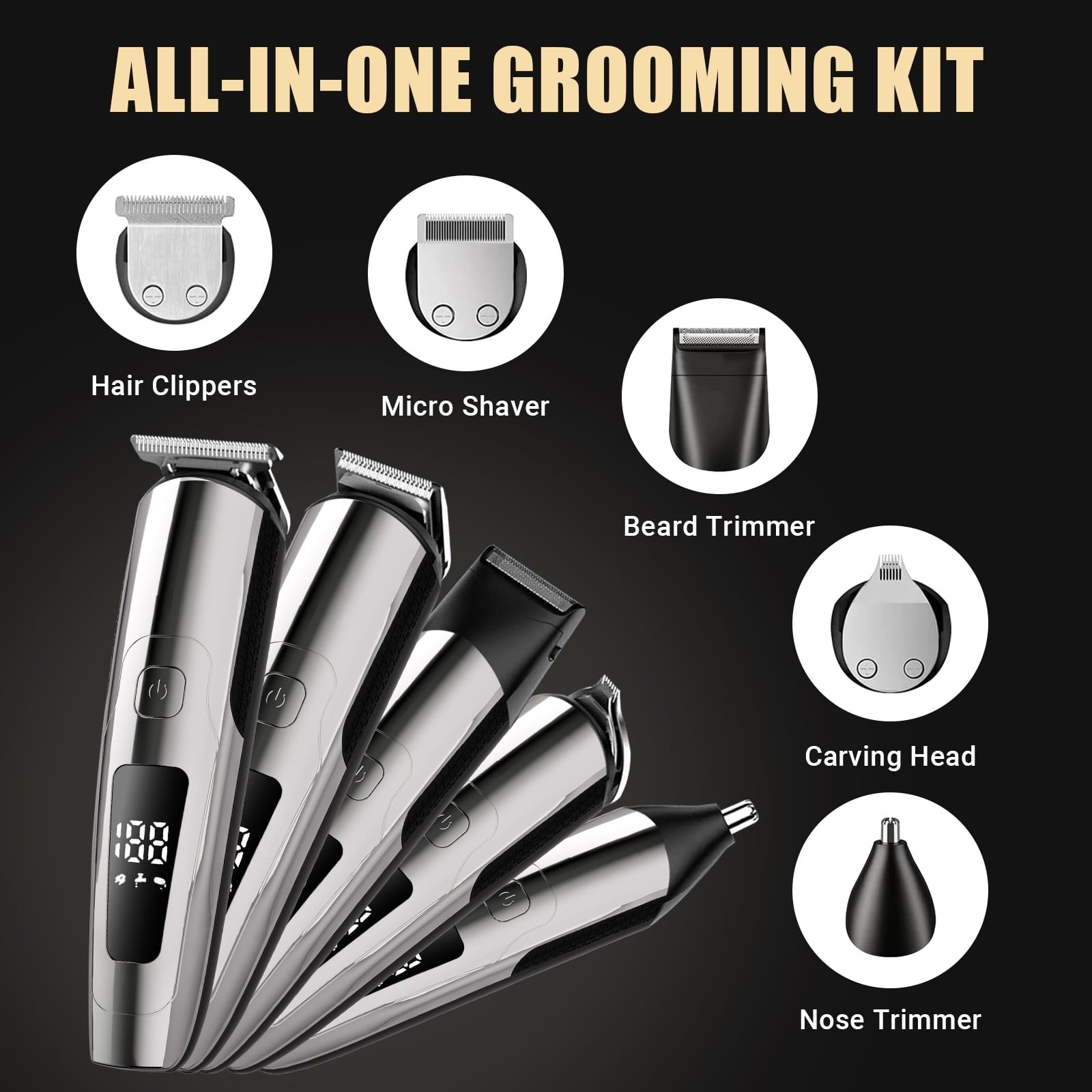 Taylarm Beard Trimmer for Men, 5-in-1 Hair Clippers Grooming Shaving Kit T-Blade