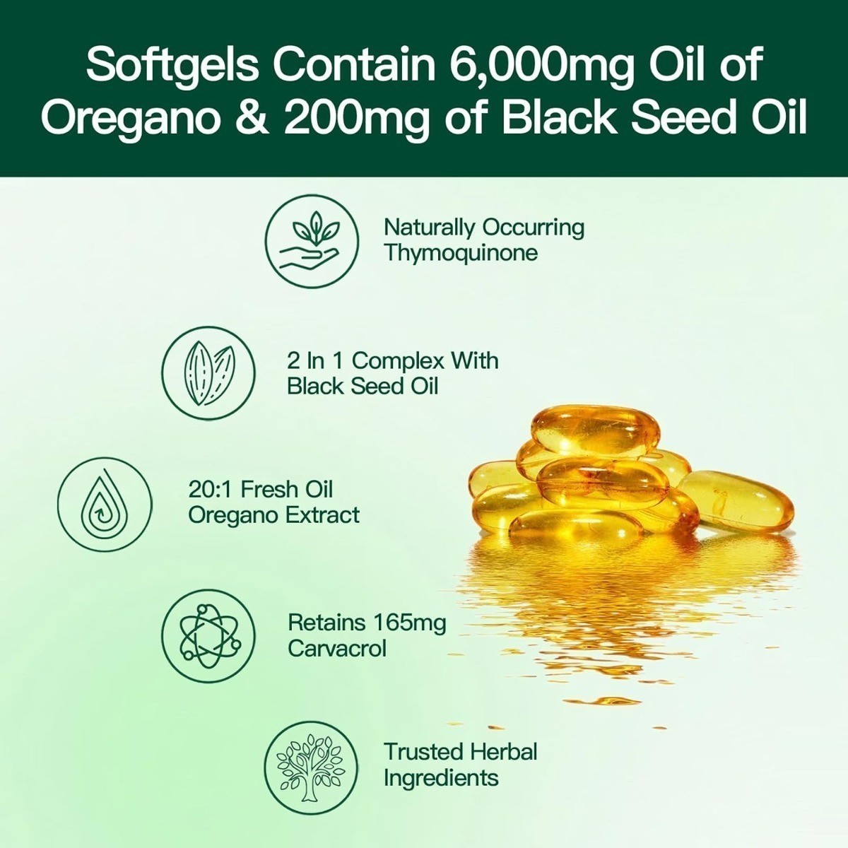 NEW VivoNu Oil of Oregano Capsules with Black Seed Oil Organic Oregano Softgels