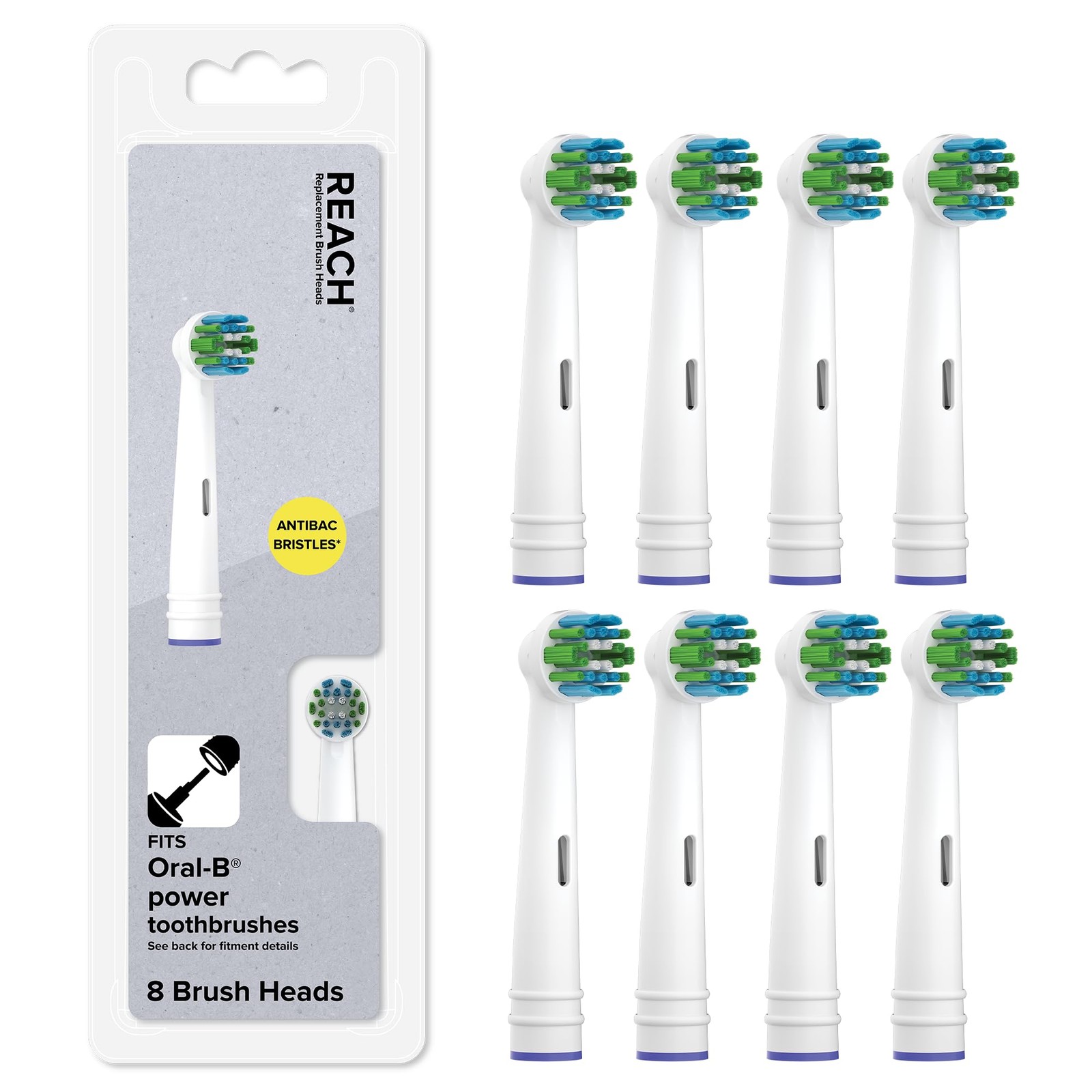 REACH Universal Replacement Toothbrush Heads, Fits 1 Count (Pack of 8), White
