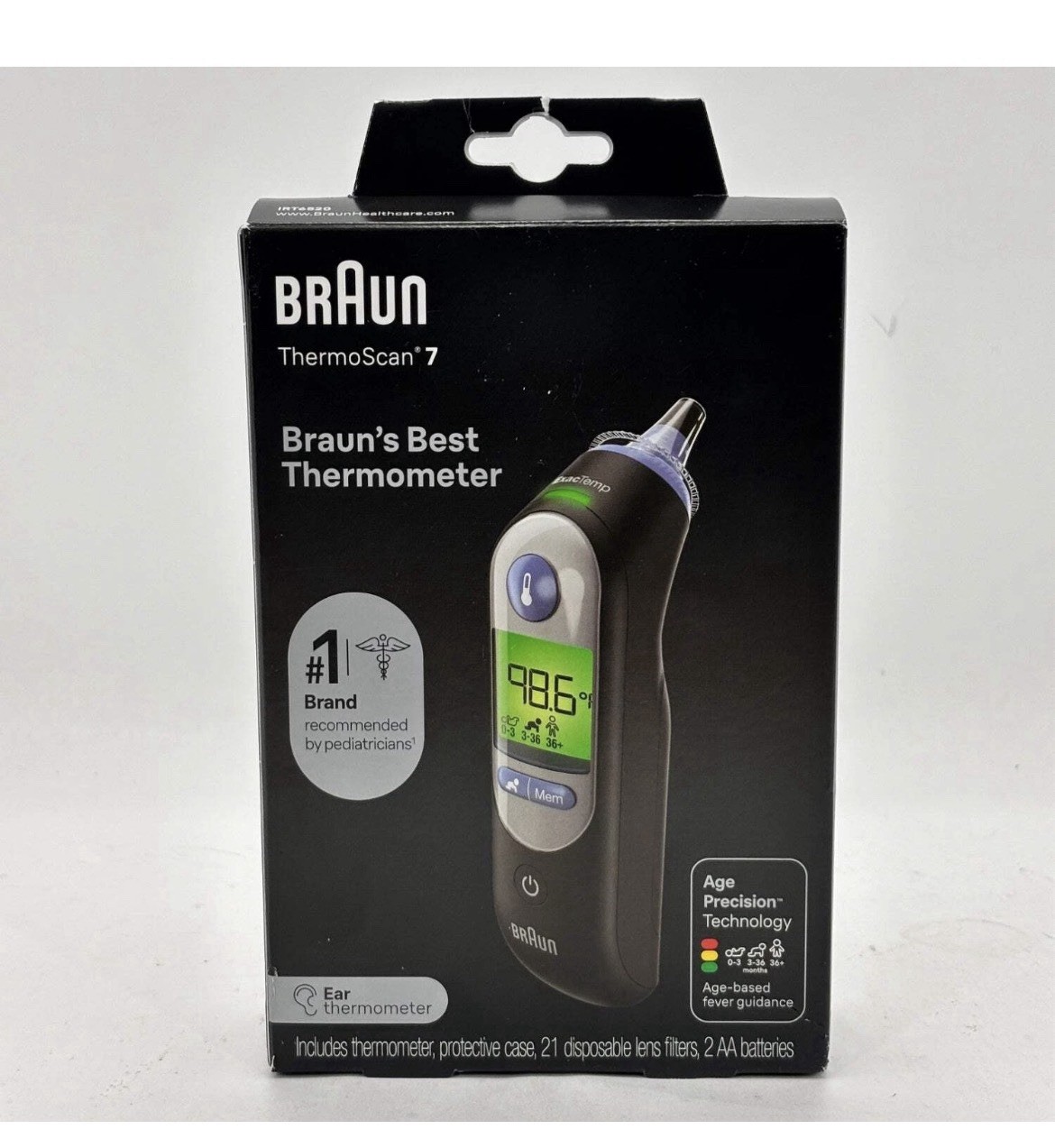Braun ThermoScan 7 Ear Thermometer with Age Precision Black Edition, IRT6520B