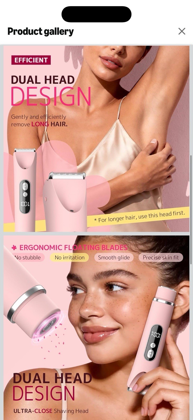 Women Bikini/Body/Face Trimmer, Dual Head, USB Rechargeable, Waterproof, Pink