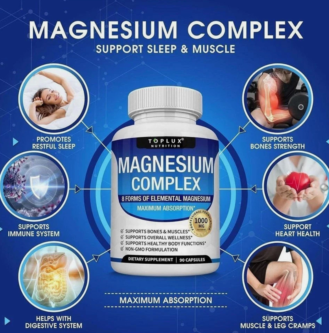 2 Bottles 8-in-1 Magnesium Complex 1000mg – Bone Health & Muscle Recovery, Vega