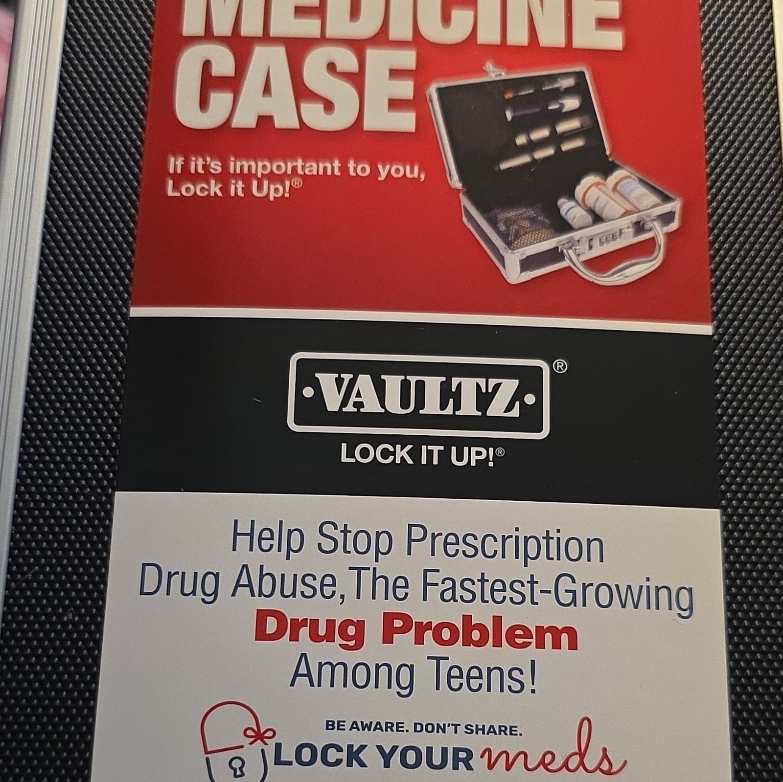 Vaultz Lock It Up Medicine Case Organizer w/ Lock Compartment, Black/Silver