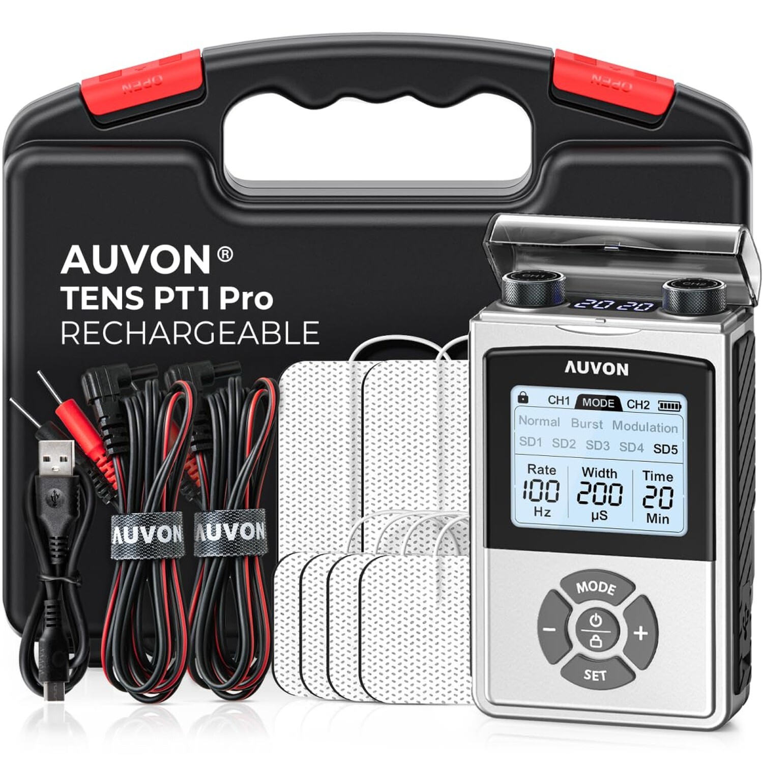 AUVON Rechargeable Digital TENS Unit Muscle Stimulator with 600 mAh Battery, …