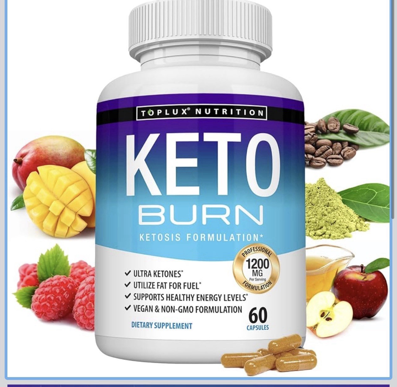 Toplux Keto Burn Ketosis Supplement 1200mg Ultra Ketones 60 Capsules Vegan New