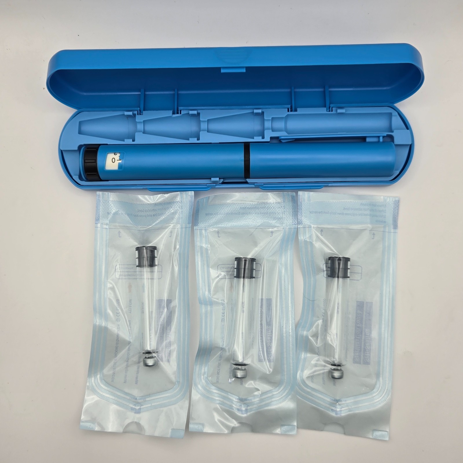 New Reusable 60-Unit Injection Pen w/ Case + (3) 3ml Peptide Vials FREE SHIPPING