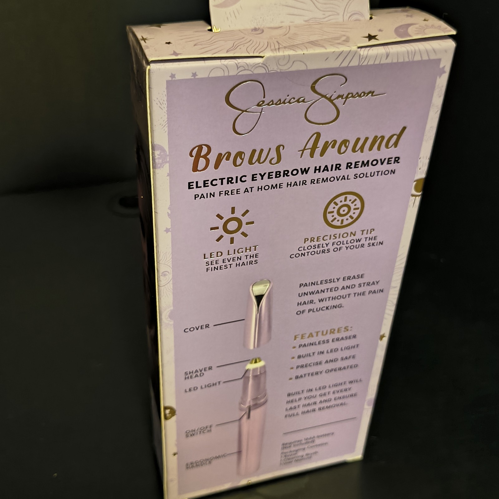 Jessica Simpson Brows Around Precision Face Shaver, Cordless LED Light, Purple