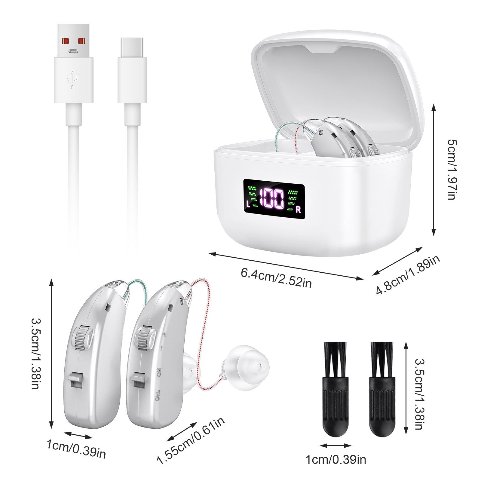 BTE Digital Rechargeable Hearing Aid For Severe Hearing Loss With Charging Case