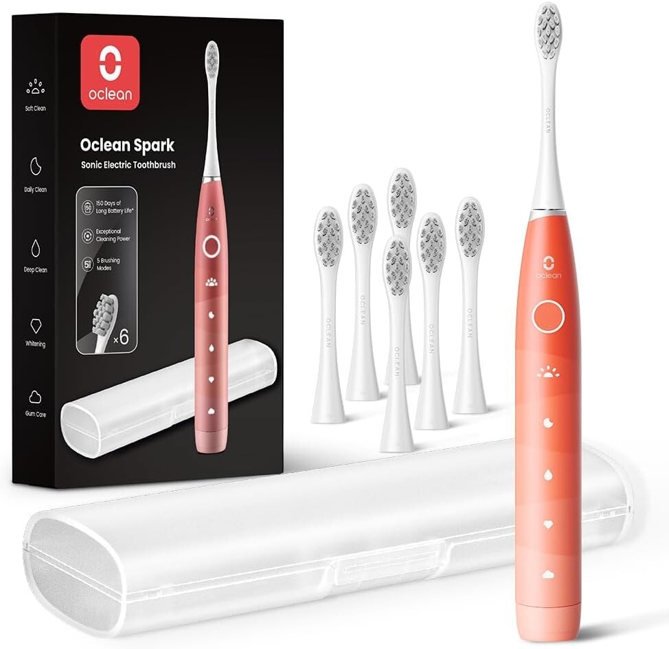 Electric Toothbrush for Adults with 6 Brush Heads & Travel Case, 5 Modes