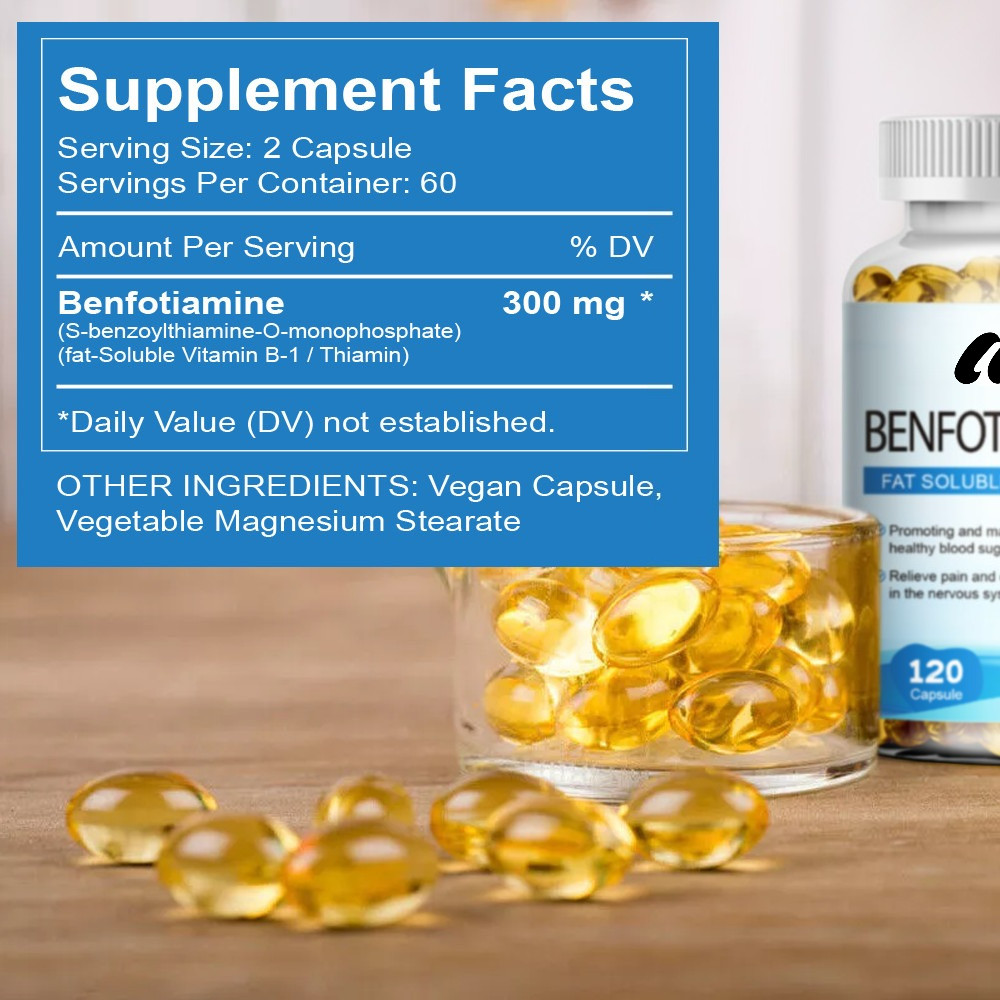 300mg Benfotiamine Capsules Fat Soluble Thiamine Vitamin B1 NON-GMO,Gluten Free