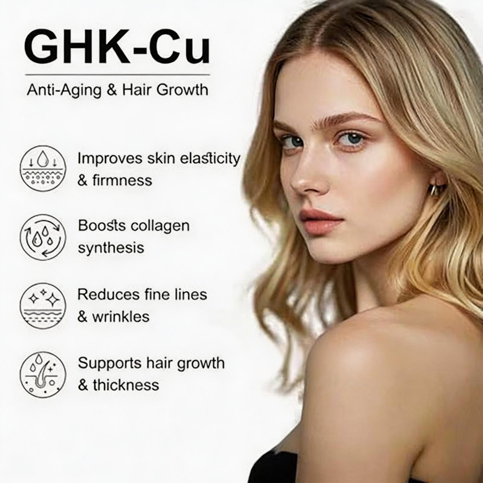 GHK-Cu Copper Peptide Supplement for Skin & Hair, Easy to Absorb – 90 Capsules