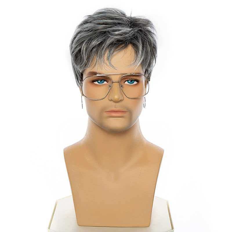 Men’s 6in Short Silver Gray Wig for Men Full Synthetic Heat Resistant Cosplay