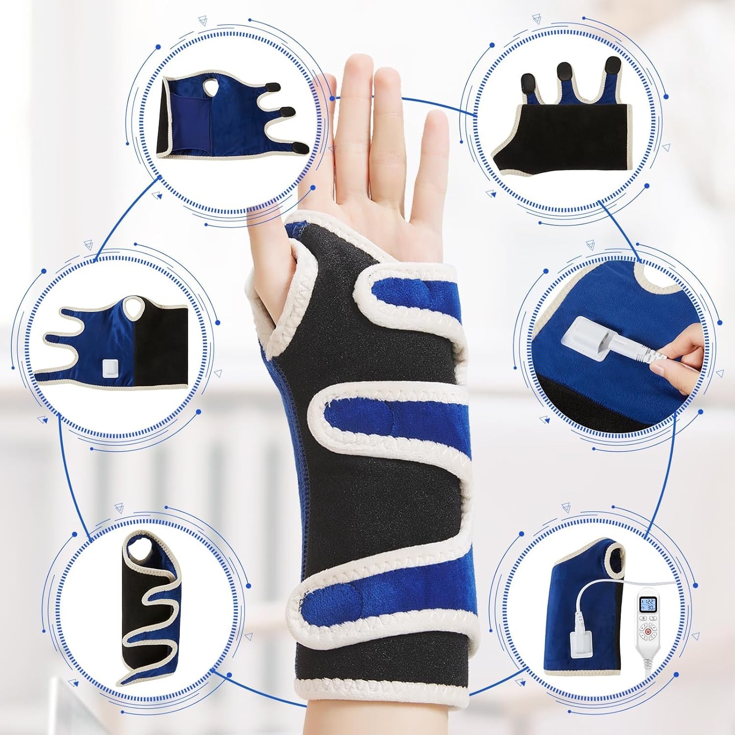 Heated Wrist Brace with Adjustable Temperature & Auto Shut Off for Pain Relief