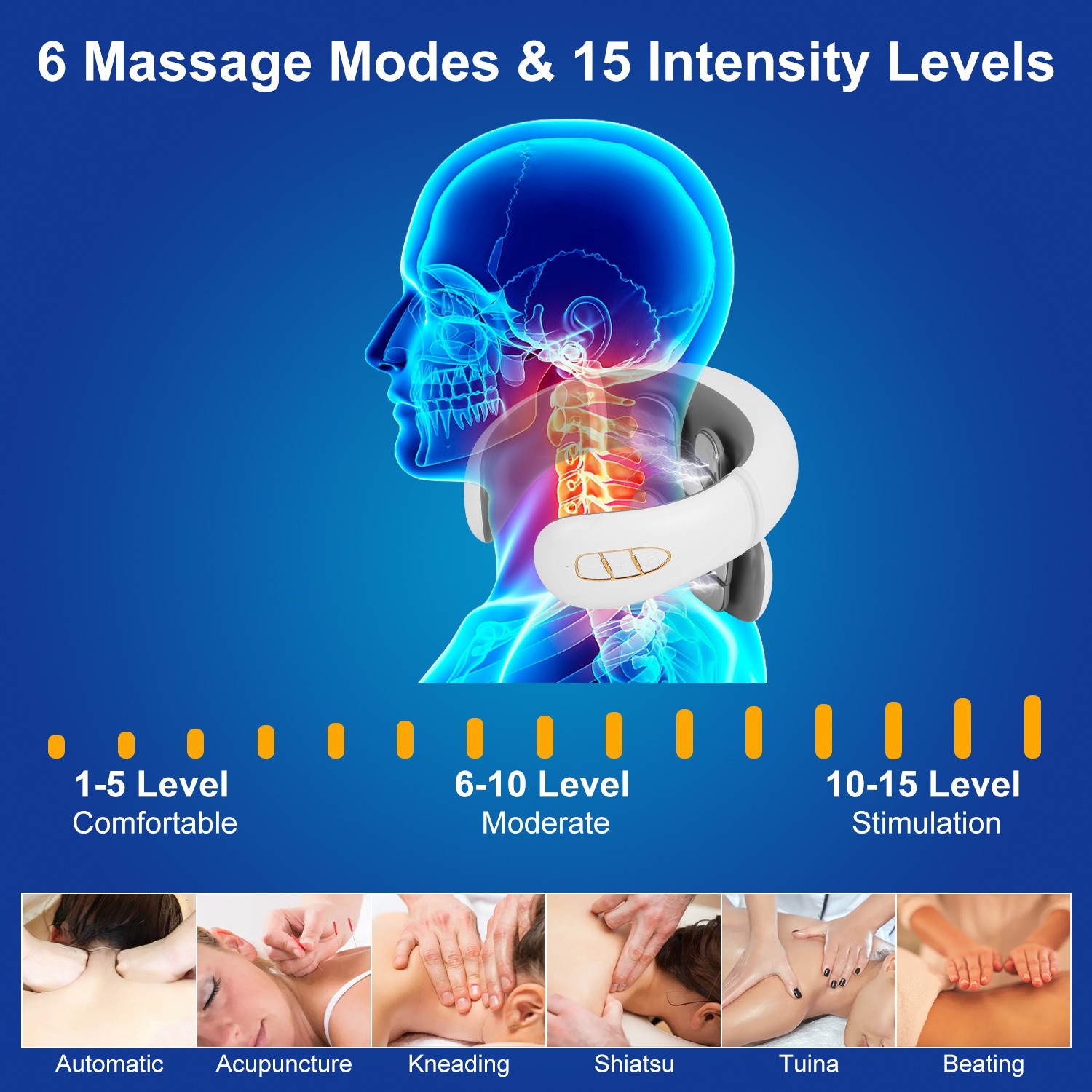 Cordless Neck Massager Pain Relief Deep Tissue Vibration TENS EMS Muscle Relax