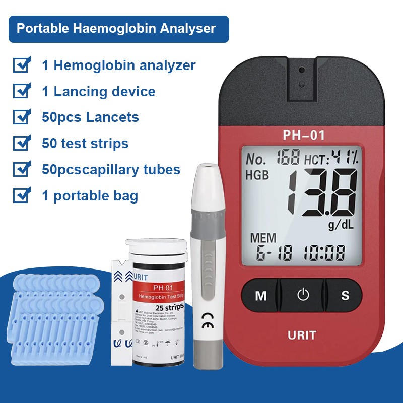 Portable Medical Hemoglobin Analyzer With 50 Testing Strips Kit For Household-
