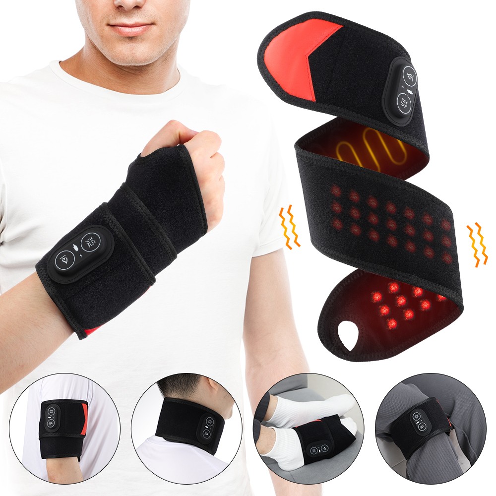 660nm & 850nm Red Light Therapy Wrist Heating Wrap Vibration Massage Pain Relief