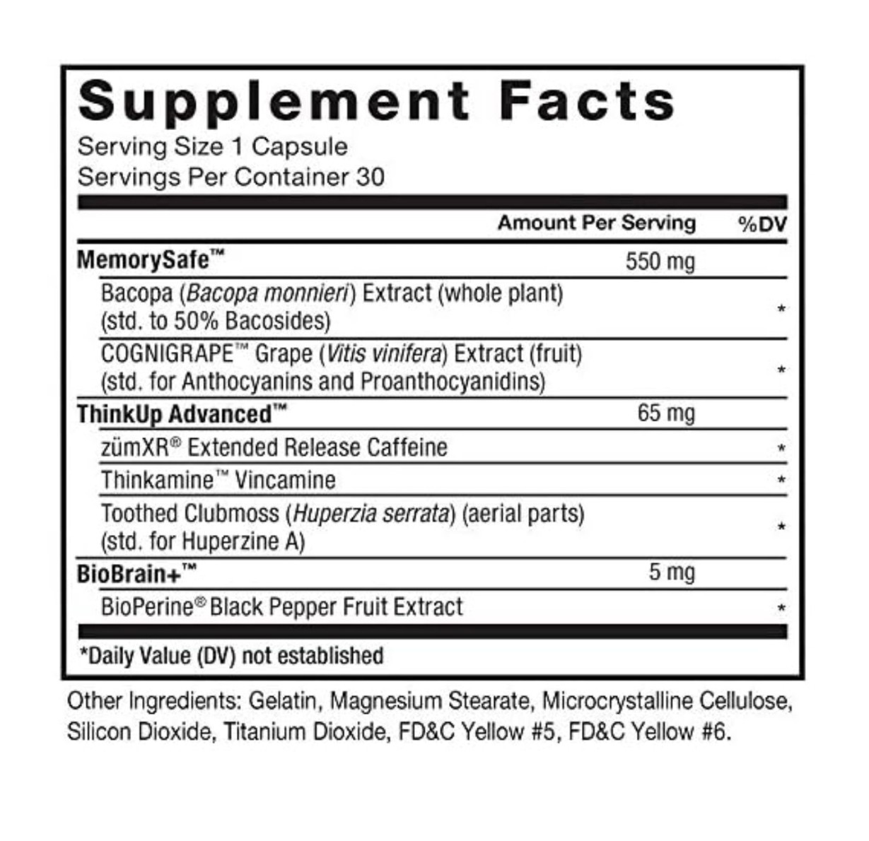 Force Factor Forebrain Memory + Cognitive Support 550mg Nootropic Capsules 30
