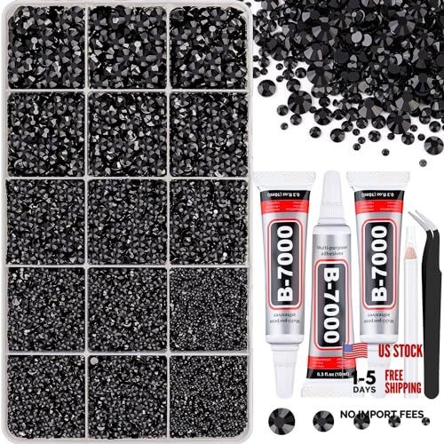 16000Pcs Resin Jelly Rhinestones for Crafting Medium Pack + 3Pcs Glue Black