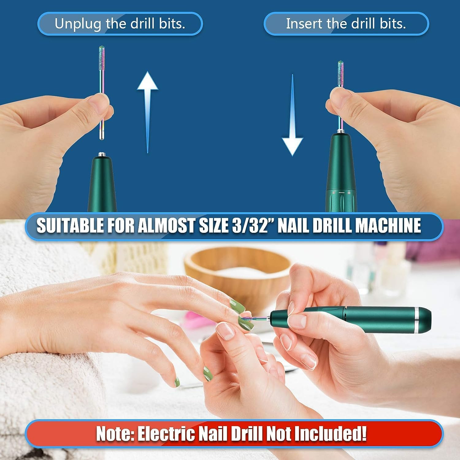 21Pcs Nail Drill Bits Sets, 3/32 Inch Cuticle Electric Nail File and Ceramic Acr
