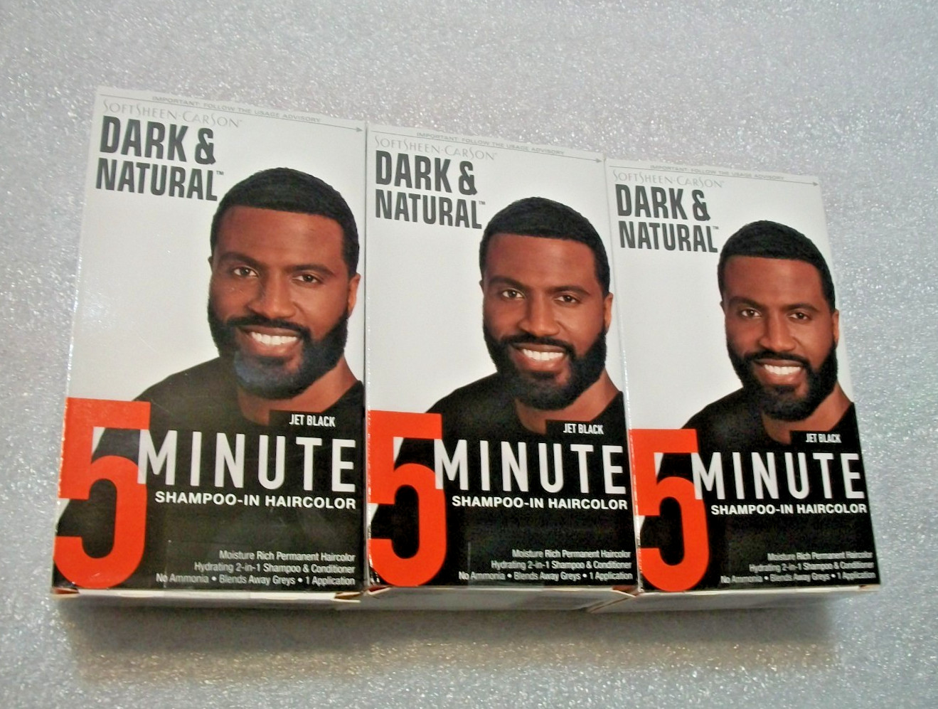 Lot Of 3 SoftSheen Carson Dark & Natural Hair Color for Men 5 Minutes Jet Black