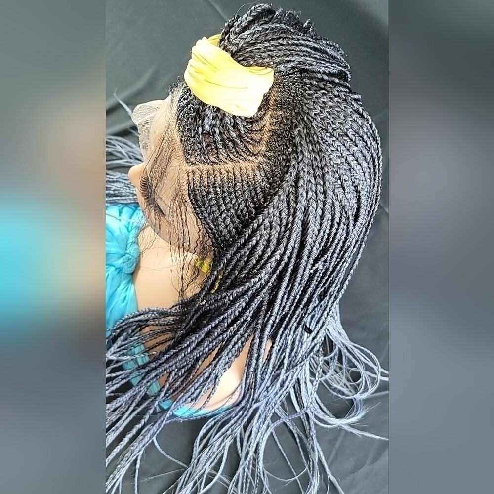 Braided Wig Micro Braids Lace Front Glueless 26in Silver Black Ombre Handmade