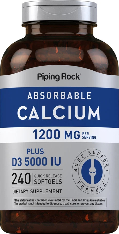 Piping Rock Calcium 1200mg & D3 1000IU – 200 Softgels (free shipping)