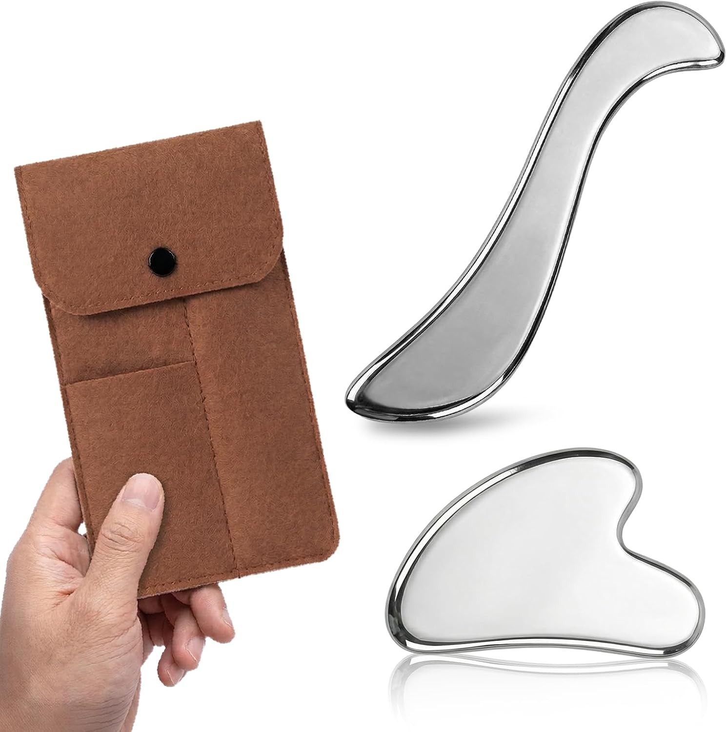 Stainless Steel Gua Sha Muscle Scraper Set Face Body Massage Tool 2PCS Kit