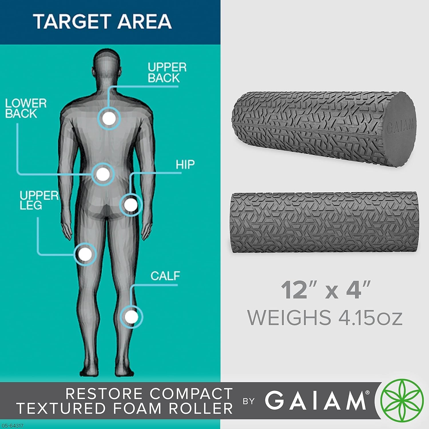 Restore Compact Textured Foam Roller Muscle Repair & Exercise – 12”L X 4″