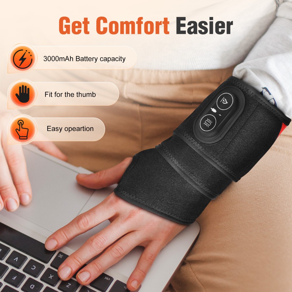 660nm & 850nm Red Light Therapy Wrist Heating Wrap Vibration Massage Pain Relief