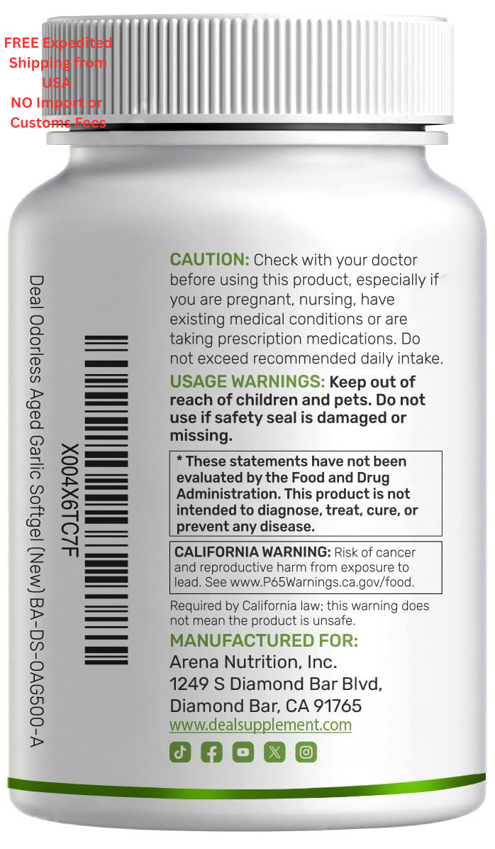 Odorless Aged Garlic, 500 Softgels – Enhanced with MCT 500 Count (Pack of 1)