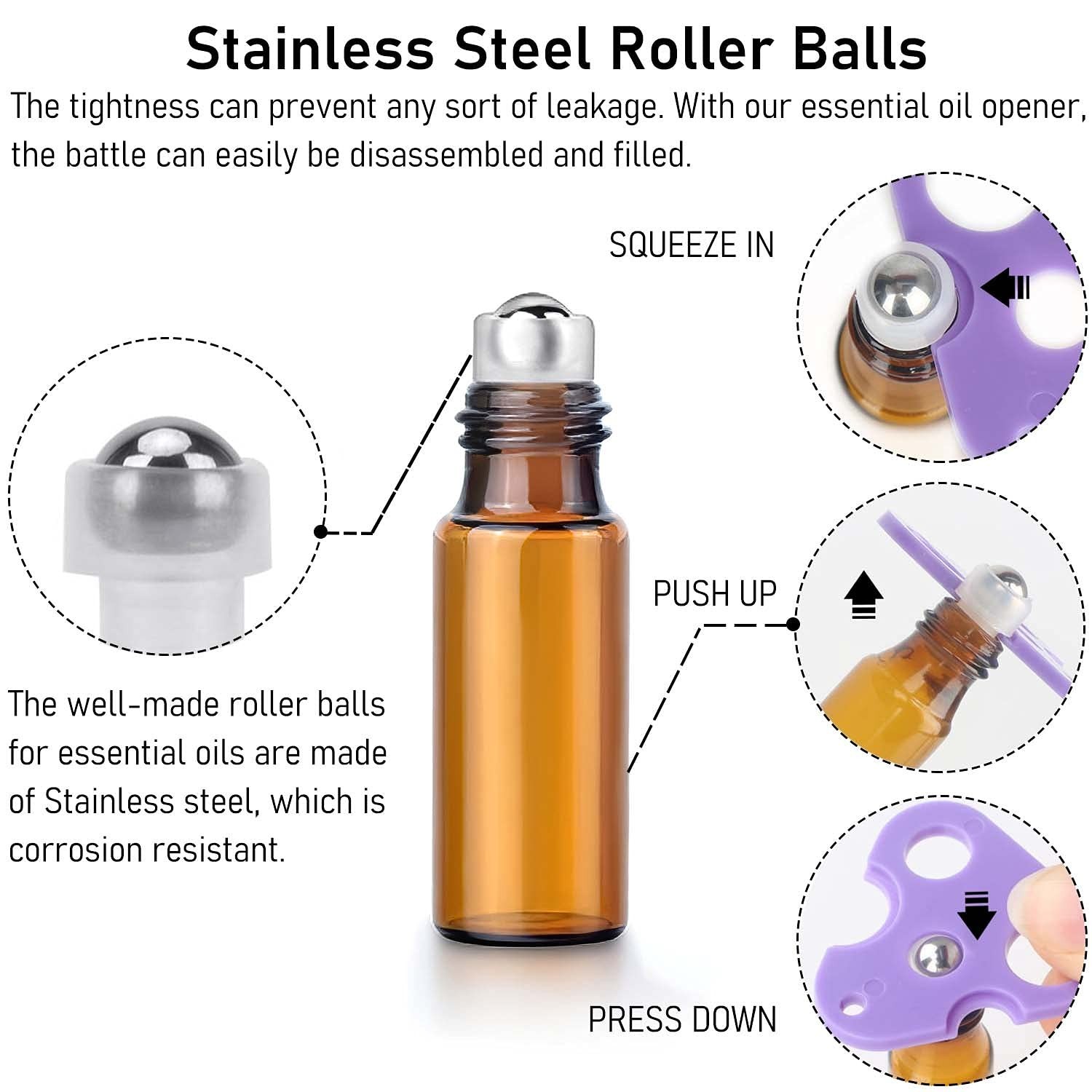 Complete Essential Oil Roller Bottle Kit – 24 Amber 5ml Bottles with Labels