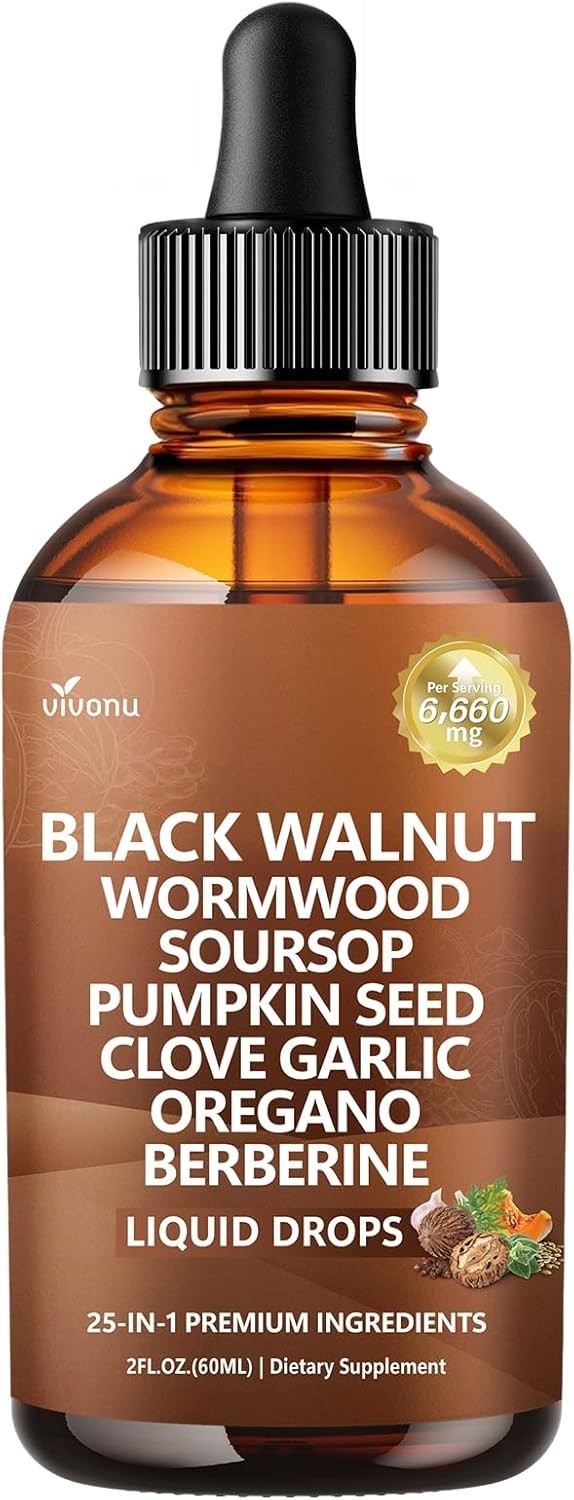 25-in-1 Liposomal Black Walnut Wormwood Herbal Liquid Drops 2oz Supplement