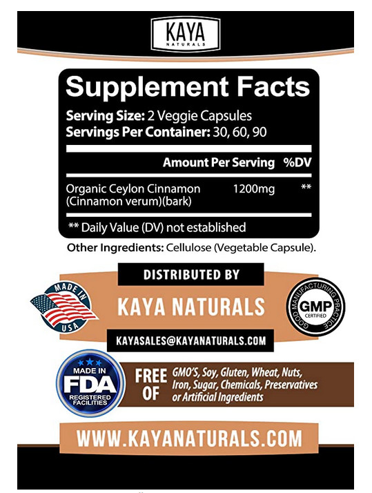 True Organic Ceylon Cinnamon Capsules 1200mg Highest Potency Blood Sugar Support