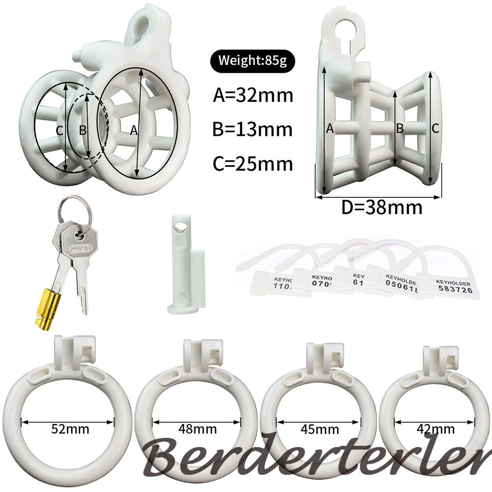 Stainless Steel /ABS Male Chastity Cage Lock with 4 Rings Light Chastity Devices
