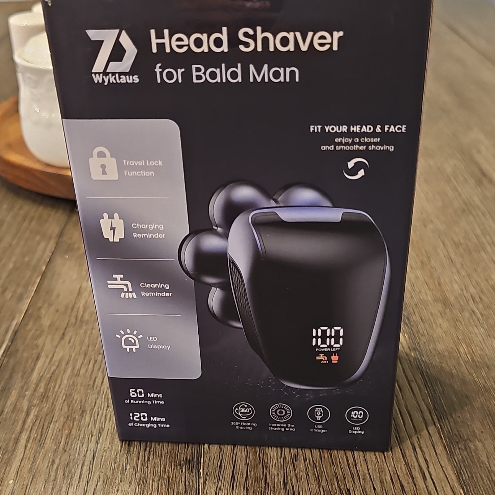 Wyklause 7D 7-Head Rotary 5-in-1 Shaver Kit USB Charging LED Black
