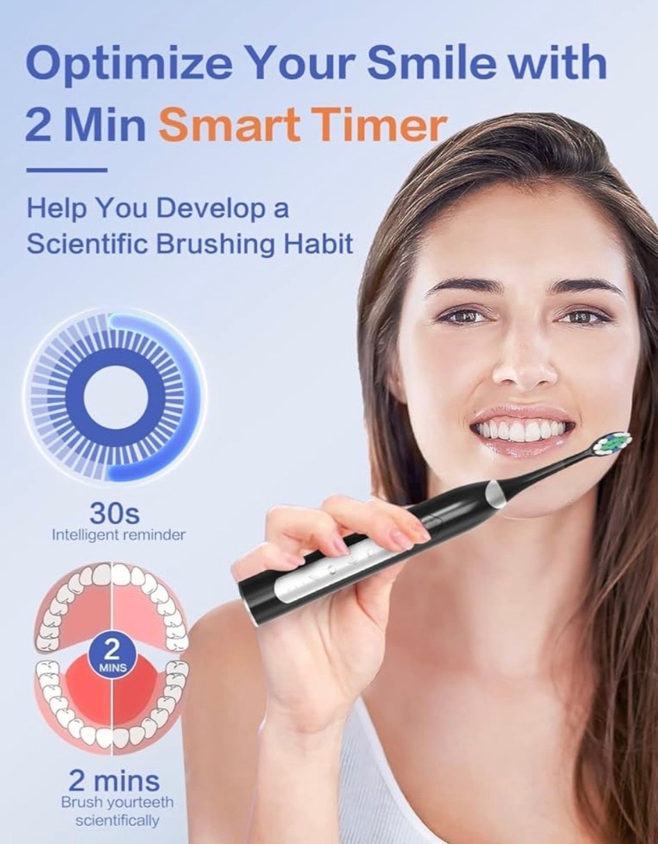 Sonic Electric Toothbrushes for Adults – Rechargeable with Travel Case, 8 Brush